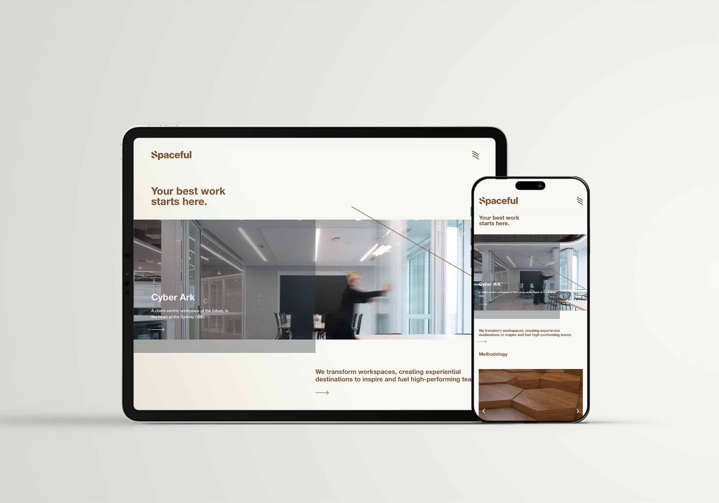 Mockup of Spaceful website on iPad and iPhone.