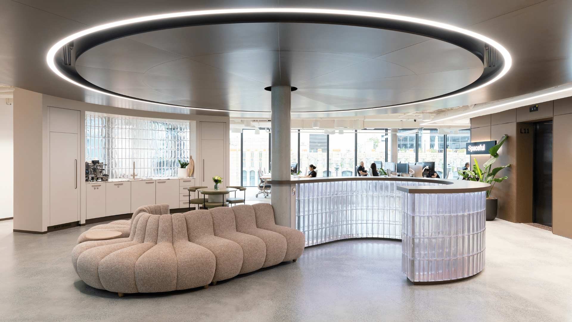 Spaceful Sydney studio with reference to S monogram.